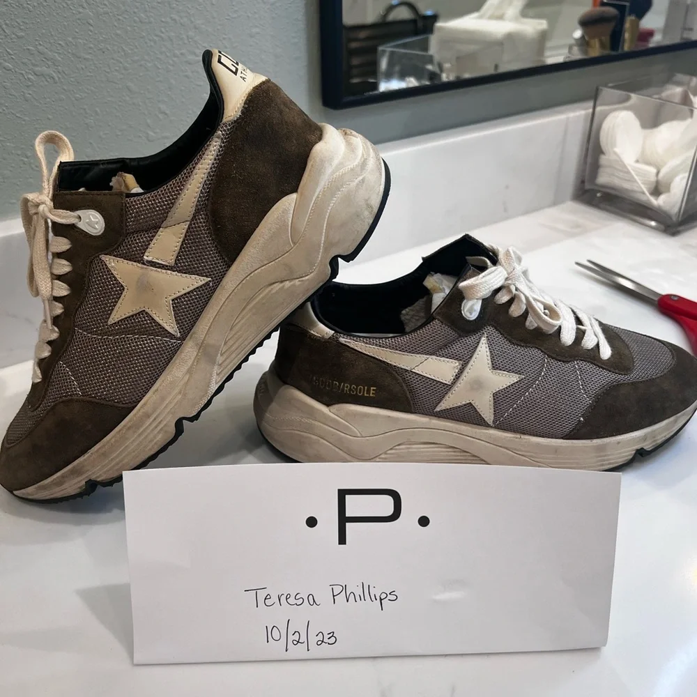 Golden Goose Running Sole Sneaker size 9/39 women.  Olive green/Cream - Picture 4 of 8
